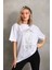 Unisex Taş Desenli Oversize T-Shirt - Beyaz 1