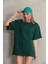 Unisex Bisiklet Yaka 20/1 Düz Oversize T-Shirt - Yeşil 1