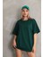 Unisex Bisiklet Yaka 20/1 Düz Oversize T-Shirt - Yeşil 5