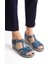 Deri Kot Mavi Anatomik Taban Comfort Kadın Sandalet TMD202455 5