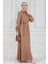 Inci Çakım Önü Düğmeli Keten Elbise-Camel 1