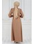 Inci Çakım Önü Düğmeli Keten Elbise-Camel 5