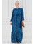 Eteği Fırfır Beli Kuşaklı Viscon Elbise-Mavi 1