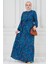 Eteği Fırfır Beli Kuşaklı Viscon Elbise-Mavi 2