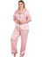 Büyük Beden 16101 Kısa Kollu ve Düğmeli Pembe Renk Saten Lady Pijama Takımı 1