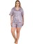 Büyük Beden Çizgili Desen Şortlu Saten Kumaş Lady Pijama Takımı 1