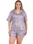 Büyük Beden Çizgili Desen Şortlu Saten Kumaş Lady Pijama Takımı 3