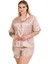 Büyük Beden Çizgili Desen Şortlu Saten Kumaş Lady Pijama Takımı 3