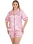 Büyük Beden Çizgili Desen Şortlu Saten Kumaş Lady Pijama Takımı 3
