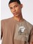 Koyu Bej Erkek Bisiklet Yaka Relaxed Baskılı Su Itici T-Shirt D4SM-TST3252 1