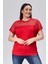 Kadın Büyük Beden File Detaylı Kırmızı Bluz 1