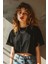 Oversize Kadın Crop T-Shirt Siyah 1