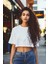 Oversize Kadın Crop T-Shirt Beyaz 1