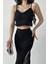 Askılı Fırfırlı Crop Bluz Fileli Etek Yazlık Triko Takım Siyah Alt Üst Takım 3
