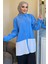 Mavi Renk Garnili Yan Yırtmaçlı Pileli Tesettür Gömlek Tunik P-00010897 1