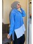 Mavi Renk Garnili Yan Yırtmaçlı Pileli Tesettür Gömlek Tunik P-00010897 2