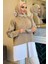 Bej Renk Garnili Yan Yırtmaçlı Pileli Tesettür Gömlek Tunik P-00010897 2