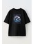 Unisex Siyah Oversize Pamuk Shark Attack Baskılı Örme T-Shirt 1