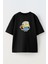 Unisex Siyah Oversize Pamuk Oyuncaklı Minyon Baskılı Örme T-Shirt 1