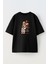 Unisex Siyah Oversize Pamuk Kız Erkek Çizgi Karakter Baskılı Örme T-Shirt 1