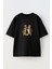 Unisex Siyah Oversize Pamuk Boksör Kediler Baskılı Örme T-Shirt 1