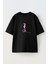 Unisex Siyah Oversize Pamuk Patili Pembe Panter Baskılı Örme T-Shirt 1