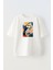 Unisex Beyaz Oversize Pamuk Renkli Papağan Çizim Baskılı Örme T-Shirt 1