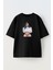 Unisex Siyah Oversize Pamuk Crop Mayolu Kız Baskılı Örme T-Shirt 1