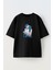 Unisex Siyah Oversize Pamuk Sarılan Genç Çift Baskılı Örme T-Shirt 1