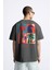 Bisiklet Yaka Afraid Of Real World Baskılı Füme Oversize Erkek T-Shirt 1