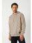 Erkek Bej Basic Kapüşonlu Regular Fit Normal Kesim 2 Iplik Kumaş Günlük Sweatshirt 2