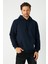 Erkek Lacivert Basic Kapüşonlu Regular Fit Normal Kesim 2 Iplik Kumaş Günlük Sweatshirt 2