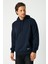 Erkek Lacivert Basic Kapüşonlu Regular Fit Normal Kesim 2 Iplik Kumaş Günlük Sweatshirt 3