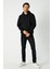 Erkek Siyah Basic Kapüşonlu Regular Fit Normal Kesim 2 Iplik Kumaş Günlük Sweatshirt 4