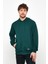 Erkek Koyu Yeşil Basic Kapüşonlu Regular Fit Normal Kesim 2 Iplik Kumaş Günlük Sweatshirt 2