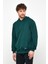 Erkek Koyu Yeşil Basic Kapüşonlu Regular Fit Normal Kesim 2 Iplik Kumaş Günlük Sweatshirt 3