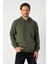 Erkek Haki Basic Kapüşonlu Regular Fit Normal Kesim 2 Iplik Kumaş Günlük Sweatshirt 1