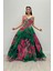 Organze Sifon Kumaş Desenli Maxi Elbise - Yeşil 2