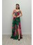 Organze Sifon Kumaş Desenli Maxi Elbise - Yeşil 1