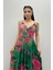 Organze Sifon Kumaş Desenli Maxi Elbise - Yeşil 3