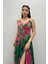 Organze Sifon Kumaş Desenli Maxi Elbise - Yeşil 4