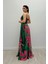 Organze Sifon Kumaş Desenli Maxi Elbise - Yeşil 5