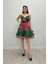 Organze Sifon Kumaş Desenli Mini Elbise - Yeşil 1