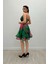 Organze Sifon Kumaş Desenli Mini Elbise - Yeşil 5