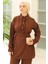 Fırfır Yaka Tunik Pantolon Ikili Takım 930 - Kahve 2