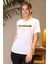 Kısa Kollu Yazı Baskılı Beyaz Kadın T-Shirt 0716-2Y4 1