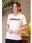 Kısa Kollu Yazı Baskılı Beyaz Kadın T-Shirt 0716-2Y4 3