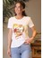Kısa Kollu Sıfır Yaka Baskılı Beyaz Kadın T-Shirt 4SAK50166EK-2Y4 1