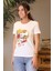 Kısa Kollu Sıfır Yaka Baskılı Beyaz Kadın T-Shirt 4SAK50166EK-2Y4 3