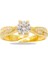 Mikro Zirkon Taş Süslemeli Gold Renk Free Size 925 Ayar Gümüş Kadın Tektaş Yüzük 2